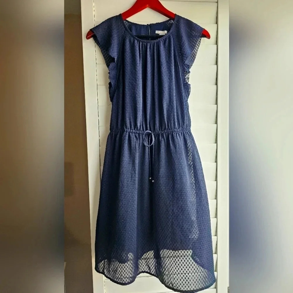 H&M Girls Shiffon Dark Navy Dress Sleeveless  size 2 10-12 Age